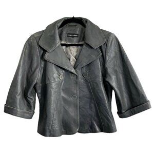 Women Leather Coat MARC A DOLCI Size S/M Gray Bomber Collar Short Sleeve C-12